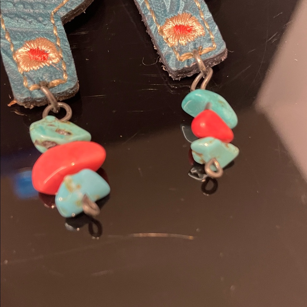 Justin Boots Beaded Turquoise Cactus Earrings with Floral Accents - Picture 3 of 7